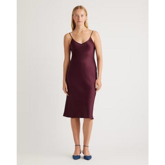 Quince 100% Washable Silk Slip Dress Size L NWOT Burgundy - Picture 1 of 5